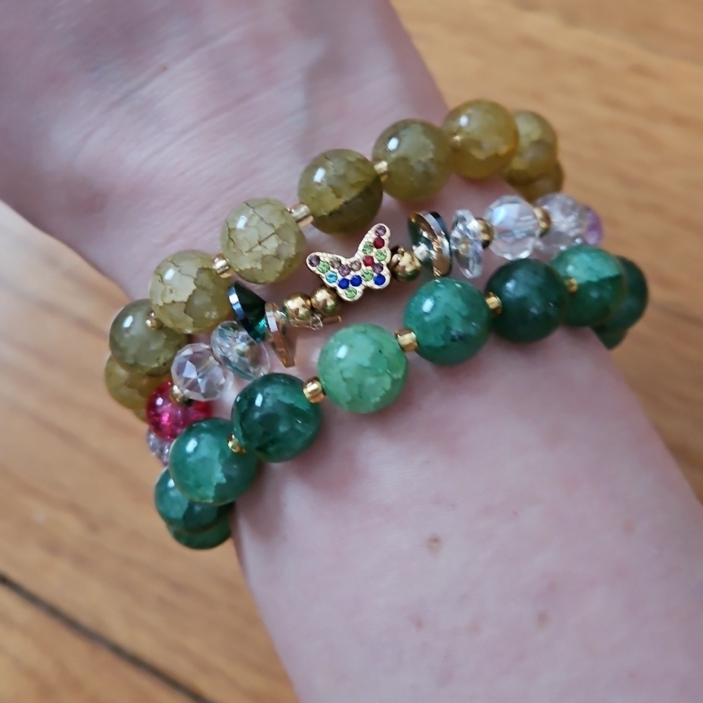 Multicolor Stackable Beaded Bracelet Set With Butterfly Charm
